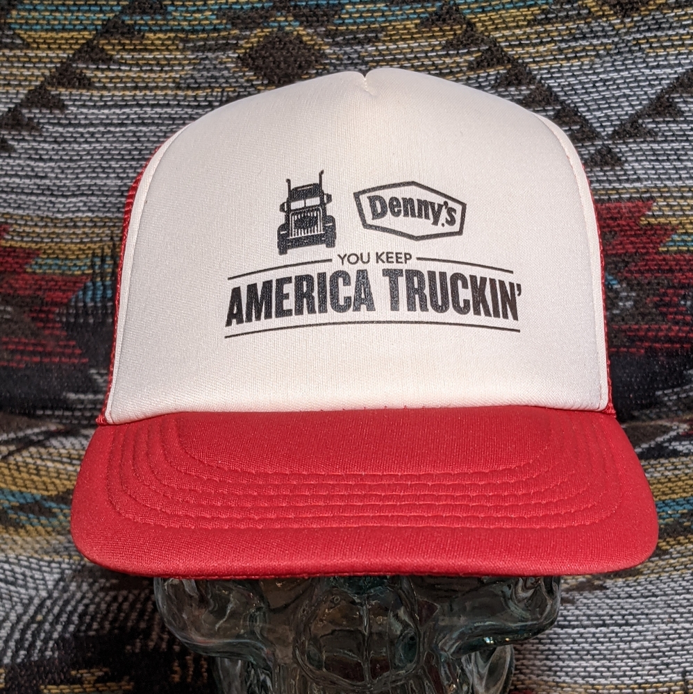 Red Denny's America Trucking Foam Mesh Trucker Snapback. Cleaned and reshaped.